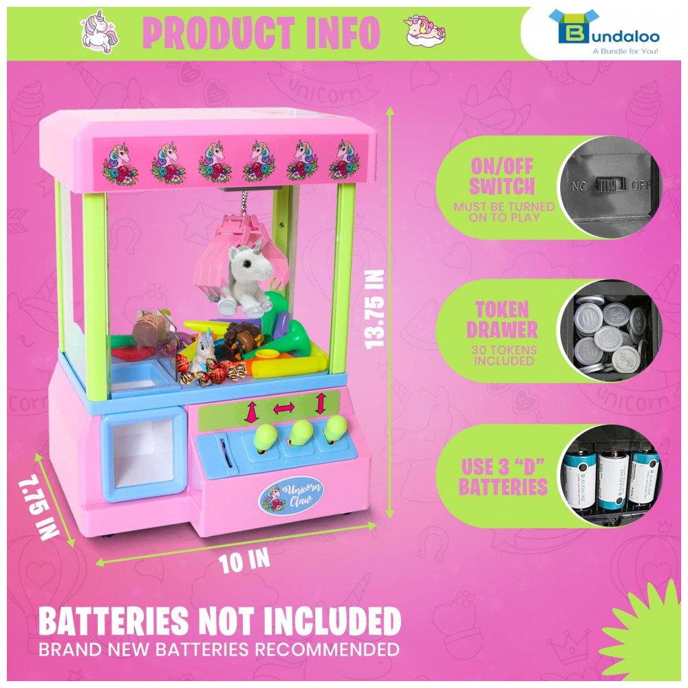 Bundaloo Claw Machine Arcade Game Unicorn Rosa com Som, Mini Máquina de Garra para Doces e Brinquedos, Ideal para Crianças - Imagem 3