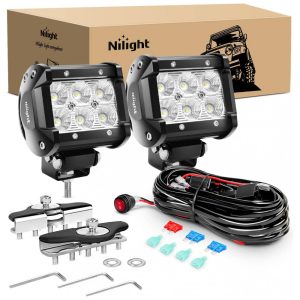 Farol de Milha LED Off Road Luz Branca 6000K com Suporte de Fiação 12V 24V 18W 2Un Nilight Preto