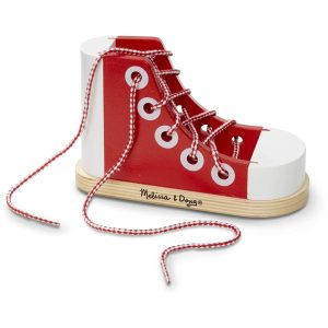 Tênis Deluxe Infantil de Madeira com Cadarço para Aprender a Amarrar na Pratica Melissa & Doug Vermelho