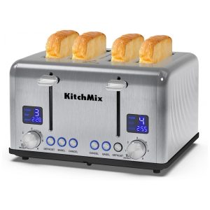 Torradeira Elétrica de 4 Fatias em Aço Inoxidável e Temporizador LCD 110V 1650W KitchMix Prata