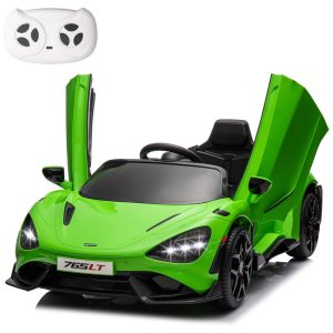 Carro Elétrico Infantil McLaren 765LT Licenciado 12V 1 Lugar 2 Motores 30W Controle Remoto Bluetooth Luzes LED Verde