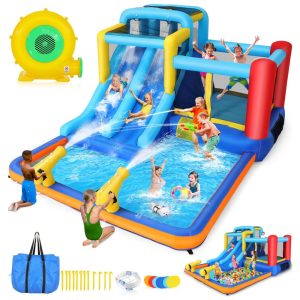 Parque Aquático Inflável Escorregador Whubefy 457x304 metros para Crianças - Diversão Infinita com 9 em 1: Pula-Pula Escorregador Piscina Zona de Salto