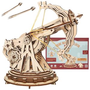 Quebra Cabeças 3D em Madeira para Adultos Tema Catapulta Mecânica com 142 Peças ROKR Marrom
