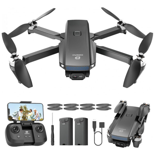 Drone DEERC com Câmera 1080P, D20S FPV Mini para Crianças e Adultos Iniciantes, Quadricóptero RC Dobrável com Motor sem Escova, 2 Baterias, Altitude H