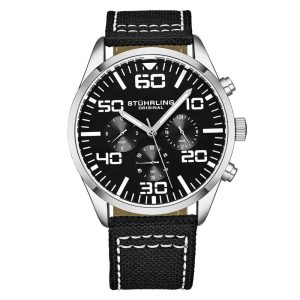 Relógio Masculino Stuhrling Aviador 4001 Quartzo 42mm com Cronográfo Preto
