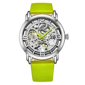 Relógio Automático Winchester 3982 Mostrador Prateado Pulseira de Couro Verde Stuhrling
