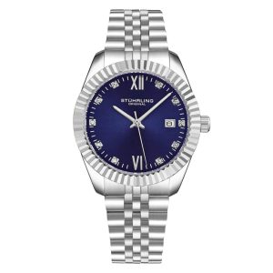 Relgio Masculino Gamine Classic 42mm 4024 Mostrador Azul e Pulseira Prateada Marca Stuhrling.