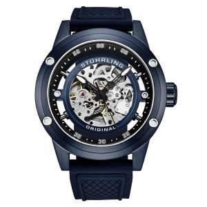 Relgio Automtico Grandioso 4034 de 50mm Mostrador Azul e Pulseira de Borracha Azul com Fivela Tang Azul Stuhrling