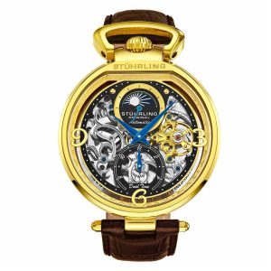 Relógio Masculino Stuhrling Modena 3954 Automático 46mm Marrom e Dourado