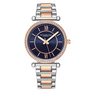 Relgio Aria 3905 36mm com mostrador azul e pulseira de ao inox rosa - Stuhrling