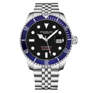 Relgio Automtico Depthmaster 4045 44mm com Mostrador Preto e Moldura Azul Stuhrling