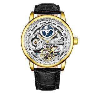 Relógio Masculino Stuhrling Esqueleto 3917 Automático 43mm Dourado