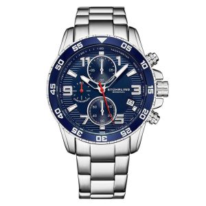 Relgio Concorso 3957 Crongrafo 40mm Mostrador Azul e Pulseira em Ao Inoxidvel Prateado - Stuhrling