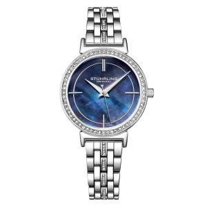 Relgio Stuhrling 3987 com Mostrador Azul Clssico de 33mm Pulseira de Ao Inoxidvel Prateada e Fivela de Implantao - Prata