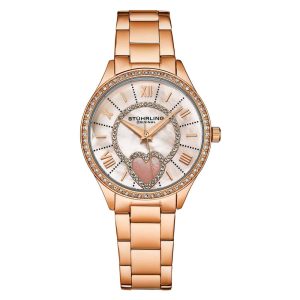 Relgio Stuhrling Saylor 38mm Madreprola 4019 Clssico Mostrador Branco e Pulseira Rosa