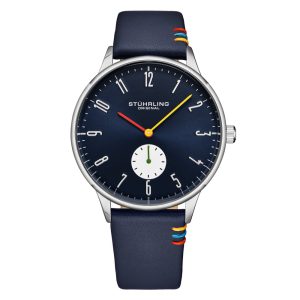 Relgio Masculino Stuhrling 42mm Clssico Marinho e Prata com Pulseira em Couro Marinho