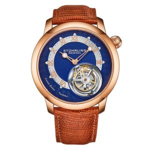 Relgio de Edio Limitada Stuhrling Eclipse 390 Turbilho 43mm com Pulseira Azul e Marrom