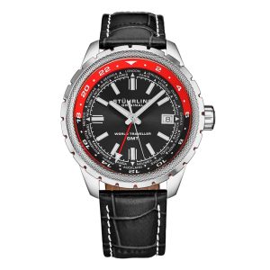 Relógio Global Voyager 1014 GMT 42 mm com cronômetro mundial e design Lunar Shadow da Stuhrling.