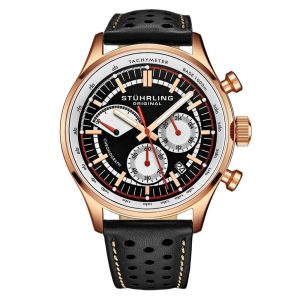 Relógio Masculino Stuhrling Monaco 934 Quartzo 42mm com Cronográfo Preto e Ouro Rosa