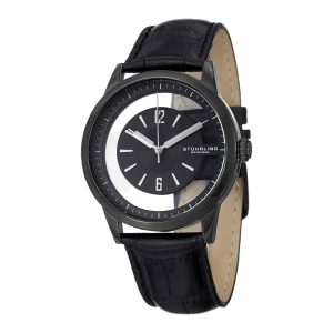 Relógio Winchester 946 42mm com mostrador preto e pulseira de couro Stuhrling.