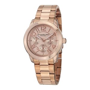 Relógio de pulso feminino Regal MF 807 com cronógrafo e mostrador rosa de 38 mm pulseira de aço inoxidável e fivela de implantação.