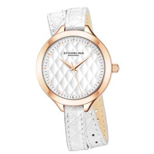 Relgio Deauville 658 com mostrador marfim e pulseira de couro branco - Stuhrling (38 mm)