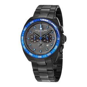 Relógio masculino Stuhrling 177 com mostrador cinza e pulseira de aço inoxidável preta de 47mm.