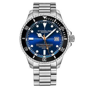 Relgio suo automtico Depthmaster Heritage 883H 42mm com mostrador azul e pulseira de ao inoxidvel prateado - Stuhrling.