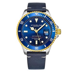 Relgio Swiss Automtico Depthmaster 883 mostrador azul pulseira de couro  prova d'gua 42mm - Stuhrling.