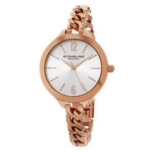 Relógio Vogue 624M 38mm com Mostrador Prateado e Pulseira de Aço Inoxidável Rosa Stuhrling