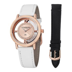 Relógio feminino Winchester Tiara 388L2.SET 36mm com mostrador rosa e pulseira em ouro rosa Stuhrling.