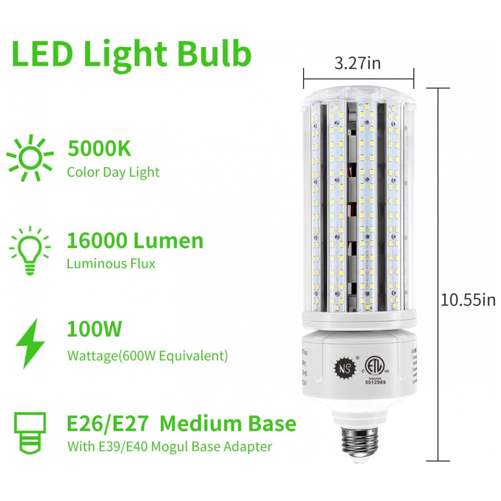 NS 100W Lâmpada LED COB Corn 5000K 16000lm Base E26/E39 para Substituição de Metal Halide HID CFL Iluminação Comercial Industrial Galpão Oficina - Imagem 2