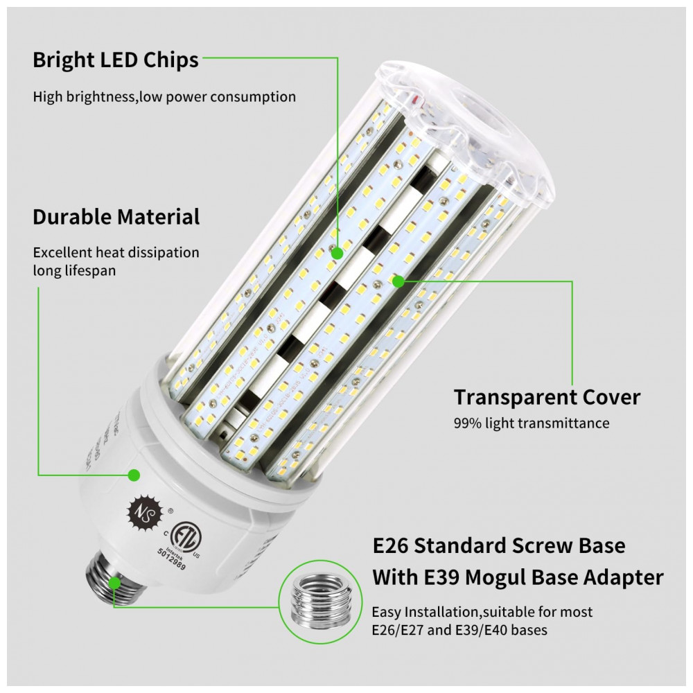 NS 100W Lâmpada LED COB Corn 5000K 16000lm Base E26/E39 para Substituição de Metal Halide HID CFL Iluminação Comercial Industrial Galpão Oficina - Imagem 3