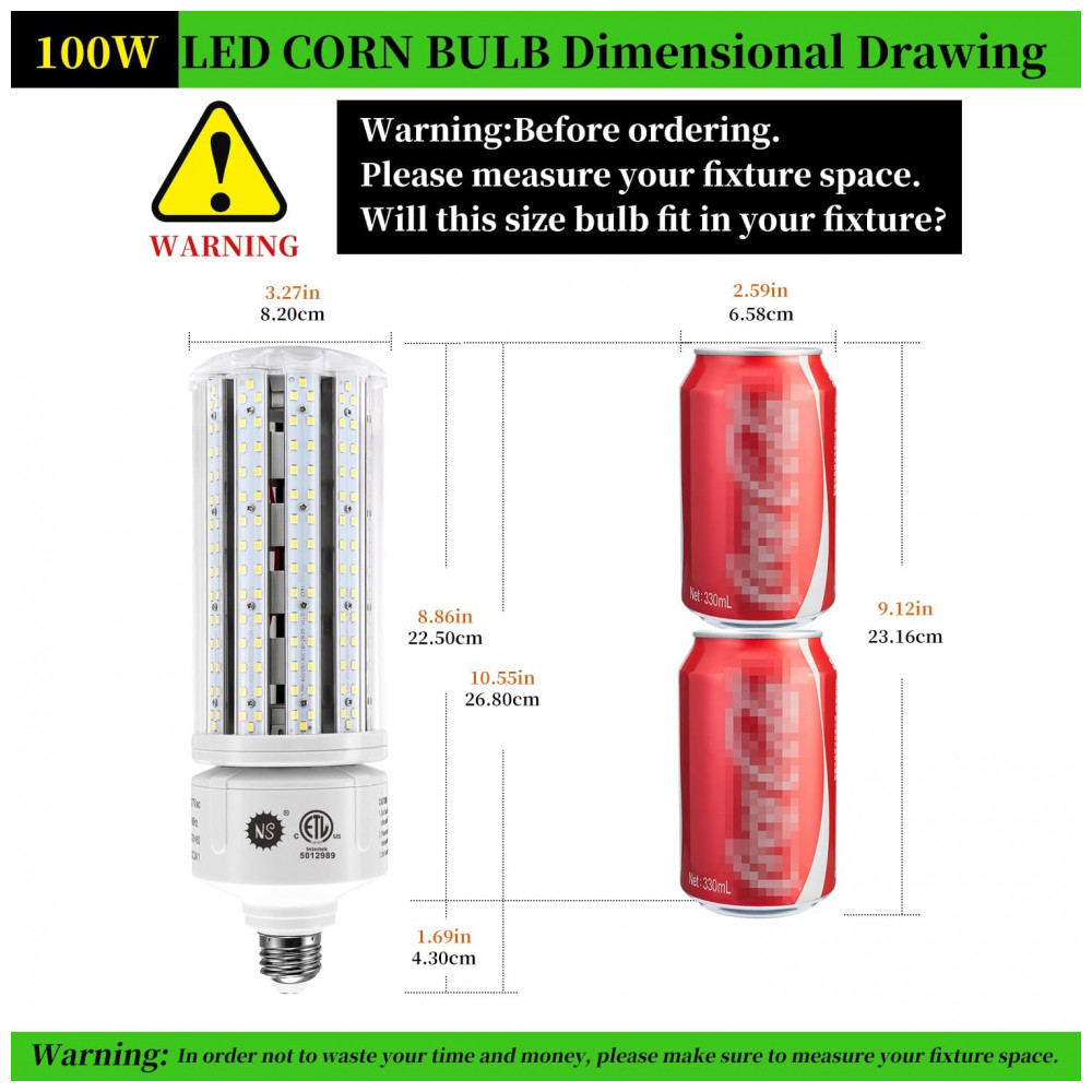 NS 100W Lâmpada LED COB Corn 5000K 16000lm Base E26/E39 para Substituição de Metal Halide HID CFL Iluminação Comercial Industrial Galpão Oficina - Imagem 4