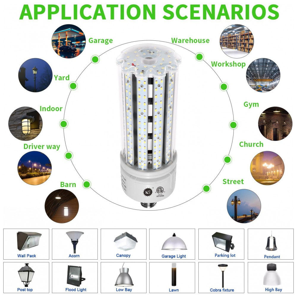NS 100W Lâmpada LED COB Corn 5000K 16000lm Base E26/E39 para Substituição de Metal Halide HID CFL Iluminação Comercial Industrial Galpão Oficina - Imagem 5