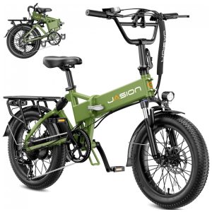 Bicicleta elétrica dobrável Jasion EB7 2.0 preta profunda pneus 20x3 motor até 1200W bateria 48V 10Ah 7 marchas suspensão dupla e voltagem 110V