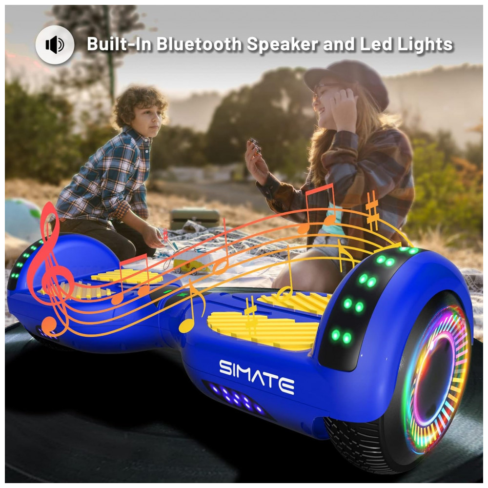 Hoverboard SIMATE Azul Amarelo All Terrain com Bluetooth, Luzes de LED e Controle por Aplicativo – Crianças e Adultos - Imagem 2
