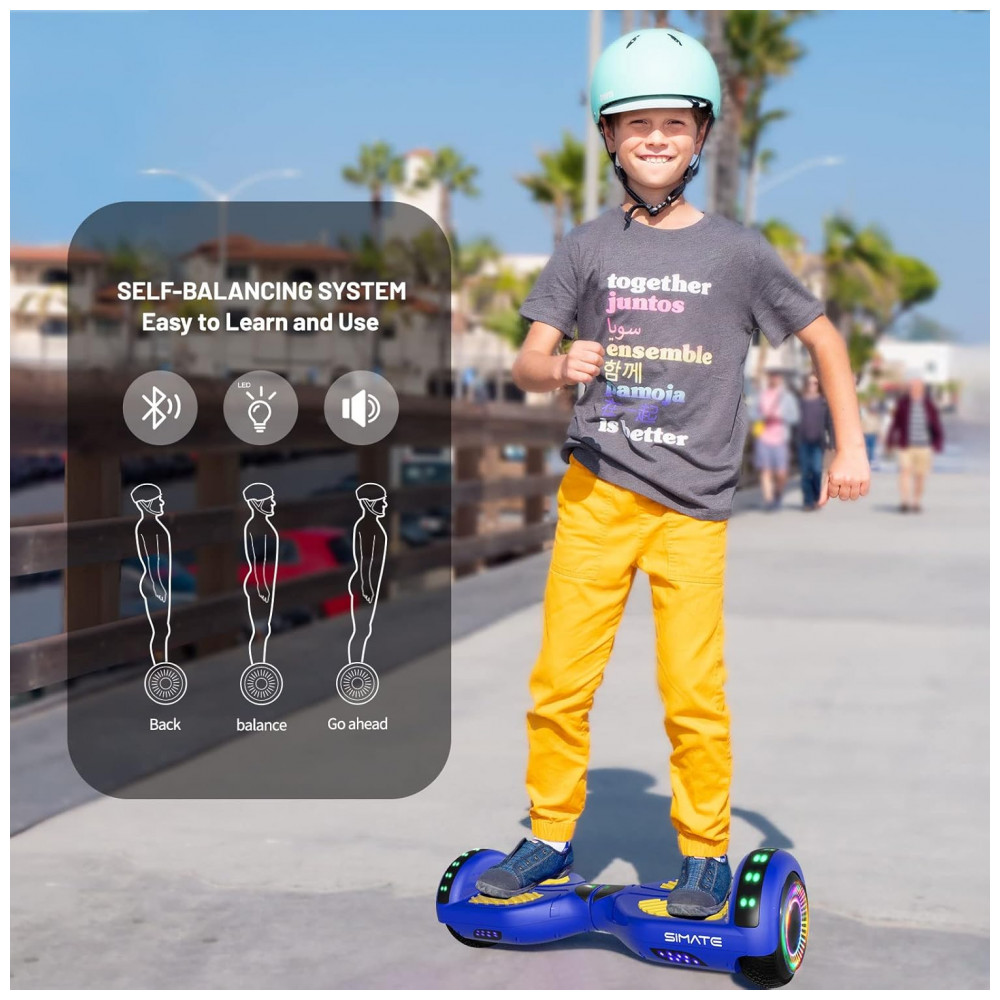 Hoverboard SIMATE Azul Amarelo All Terrain com Bluetooth, Luzes de LED e Controle por Aplicativo – Crianças e Adultos - Imagem 3