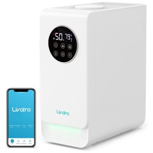 Umidificador 6L com Controle por APP Ultrassilencioso de 28 dB Enchimento Superior Luz Indicadora de Umidade e Autonomia da Bateria até 60H 110V Livatro LVHD6001CW Branco