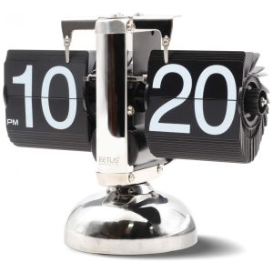 Relógio de Mesa Retrô Decorativo Mecânico Alimentado por Bateria Betus Prata e Preto