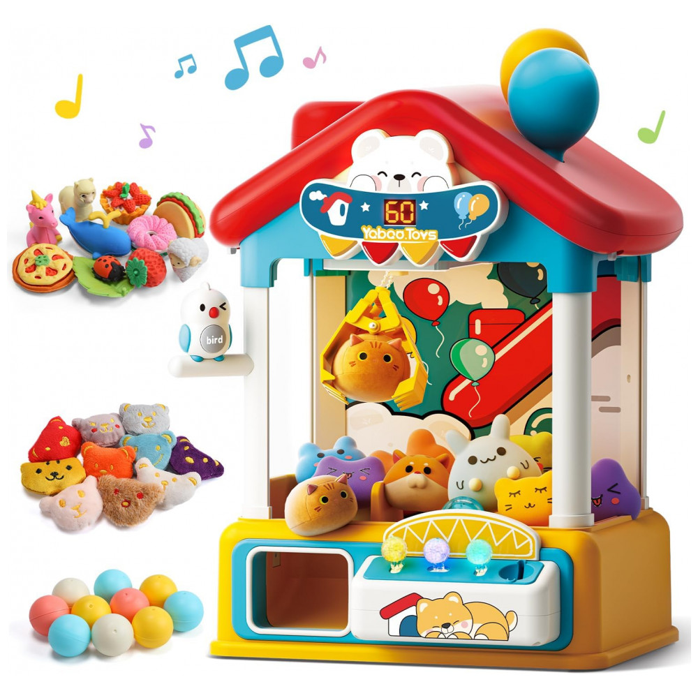 Máquina de Garra Skirfy – Mini Arcade Infantil com 10 Pelúcias, 10 Ovos Surpresa, 10 Mini Brinquedos, Moedas, Luzes e Som