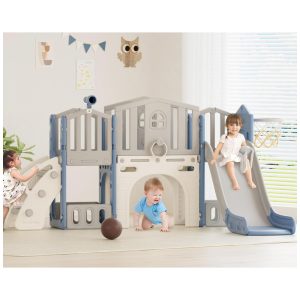 Escorregador 9 em 1 XJD Escorregador para Bebês a Partir de 1 Ano Playground com Cesta de Basquete Para Interior e Exterior (Azul) para Crianças.