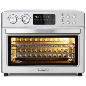 Forno Elétrico Air Fryer Beelicious Pro 28L Inox 12-em-1 3 Níveis Rotisserie 1700W Painel Digital Acessórios Convecção