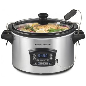 Panela Elétrica de Cozimento Lento Programável Digital Portátil Hamilton Beach 568 litros Set Forget com Trava de Tampa Sonda de Temperatura Função de