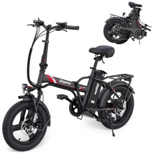 Bicicleta elétrica Vivi Gopina 16" x 3.0 pneu largo potência máxima de 500W bateria removível de 48V autonomia de até 64km tela LCD 32km/h 7 velocidades certificação UL 2849 Preta e vermelha Preta e vermelha