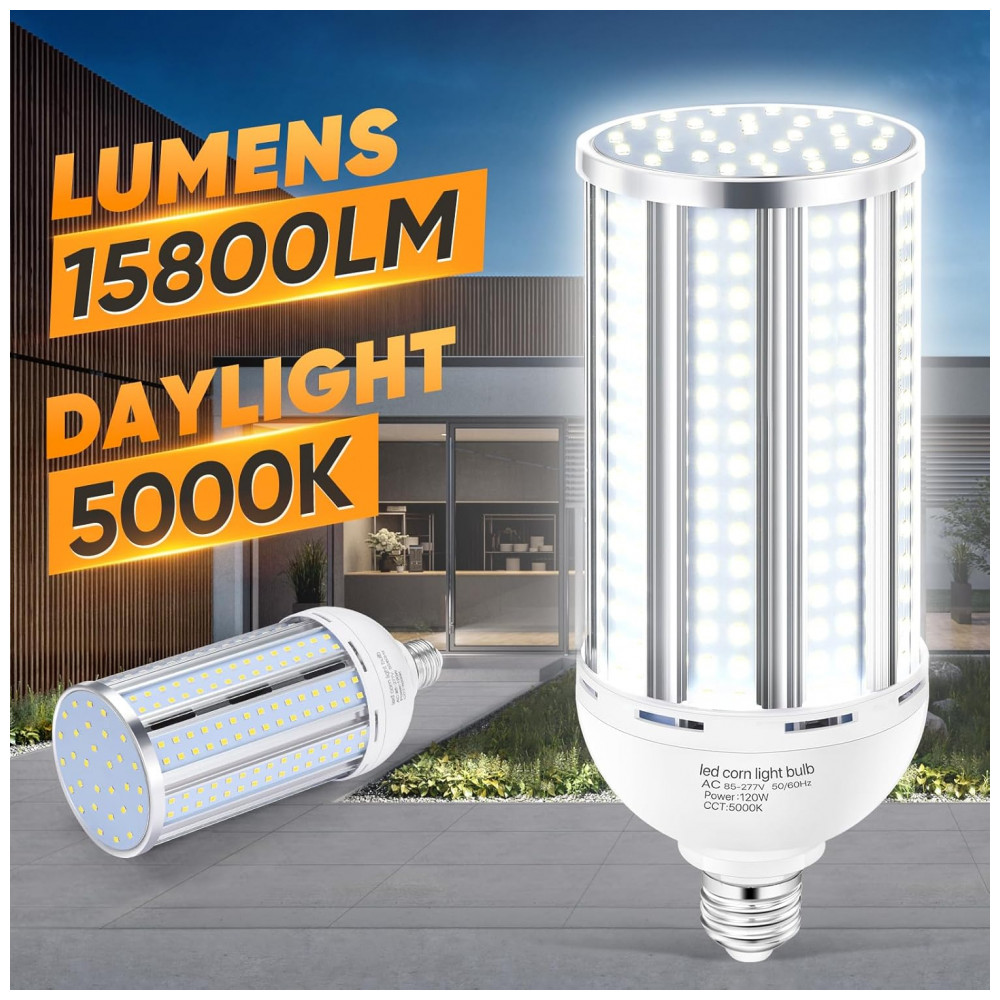 Lâmpada LED Corn 120W (3 un), 15.800LM, 5000K,fanless, base E26/E39, ideal para garagem,galpão, fábrica, oficina e área externa, XYCN. - Imagem 2