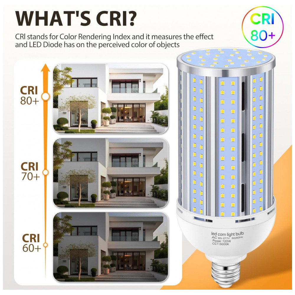 Lâmpada LED Corn 120W (3 un), 15.800LM, 5000K,fanless, base E26/E39, ideal para garagem,galpão, fábrica, oficina e área externa, XYCN. - Imagem 4