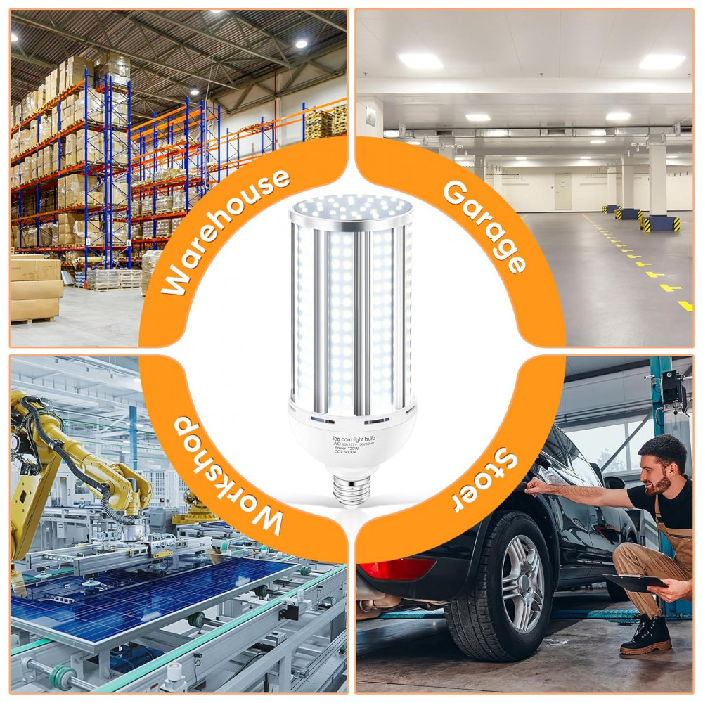 Lâmpada LED Corn 120W (3 un), 15.800LM, 5000K,fanless, base E26/E39, ideal para garagem,galpão, fábrica, oficina e área externa, XYCN. - Imagem 6