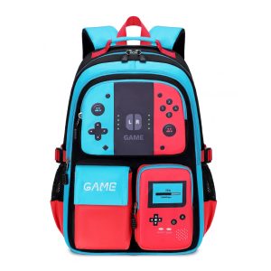Mochila infantil juvenil BLUWEI gamer azul com estampa luminosa