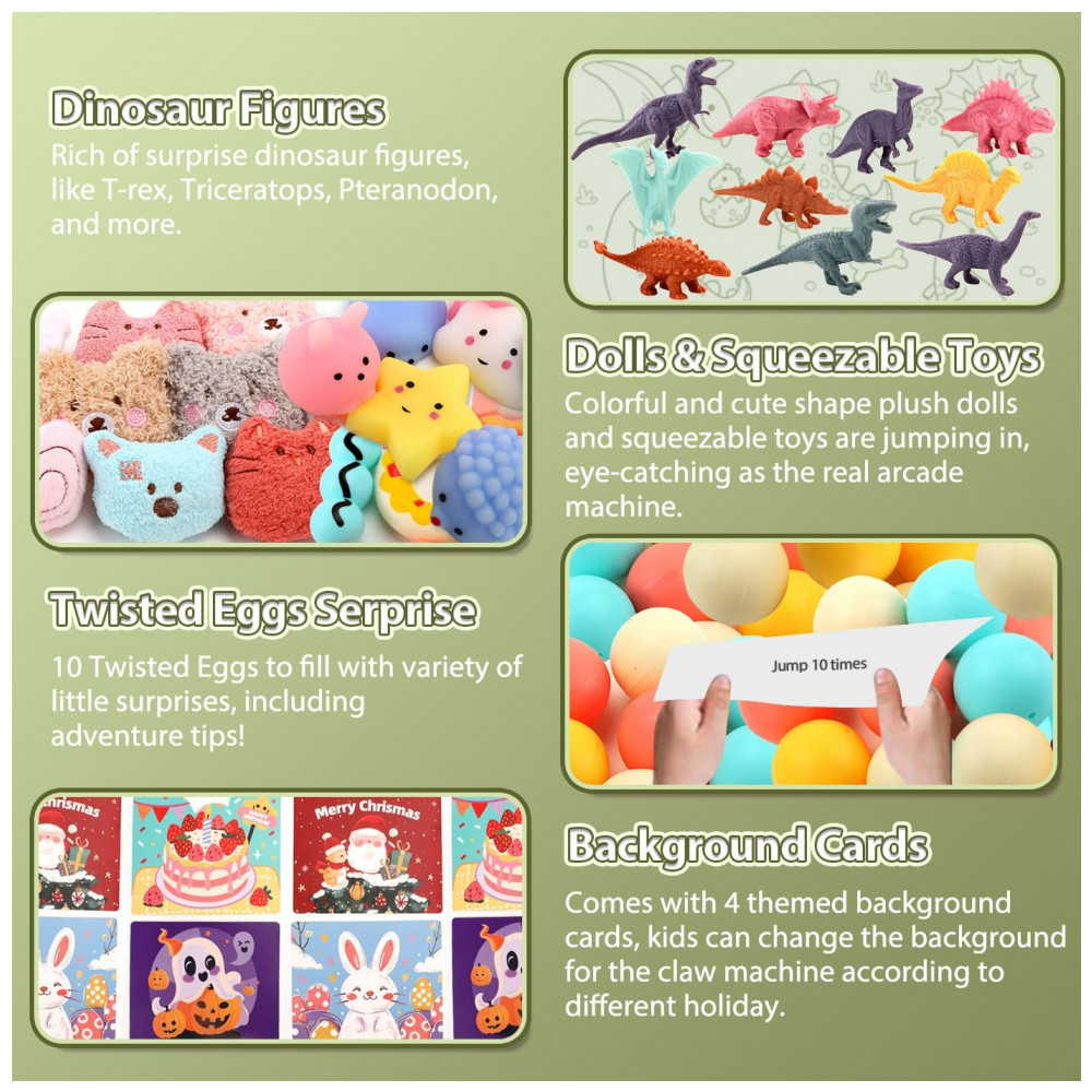 Máquina de Garra Infantil ORANGE OCEAN Estilo Dinossauro com Luzes e Som – 60 Peças, Brinquedo Arcade Grande para Crianças 3 a 8 Anos - Imagem 3